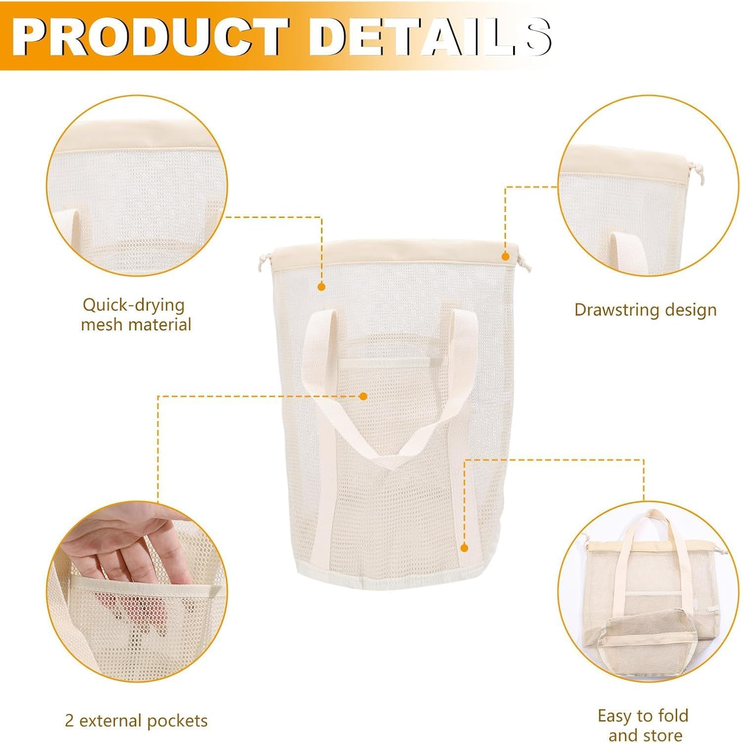 Hanging Bathroom Shower Tote Bag with Drawstring and Side Pockets, 1Pc Quick Dry Mesh Shower Caddy Bag with Handle,Quick Dry Mesh Toiletry Bath Bag for Swimming Gym image number 3