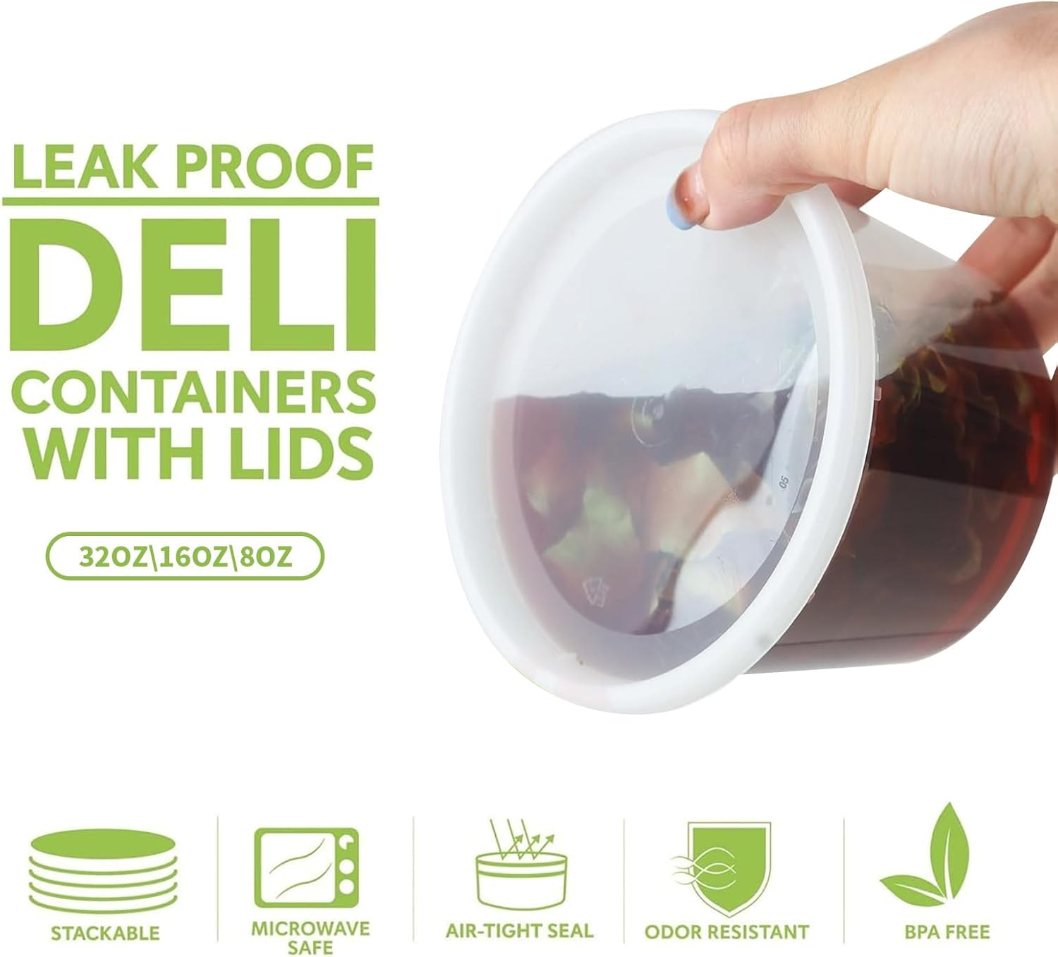 TFMODBFA 60 Sets Deli Containers with Lids [8/16/32Oz, Each 20Sets] Plastic Food Storage Containers with Airtight Lids, Leakproof, BPA Free and Stackable, Microwave/Freezer/Dishwasher Safe image number 3