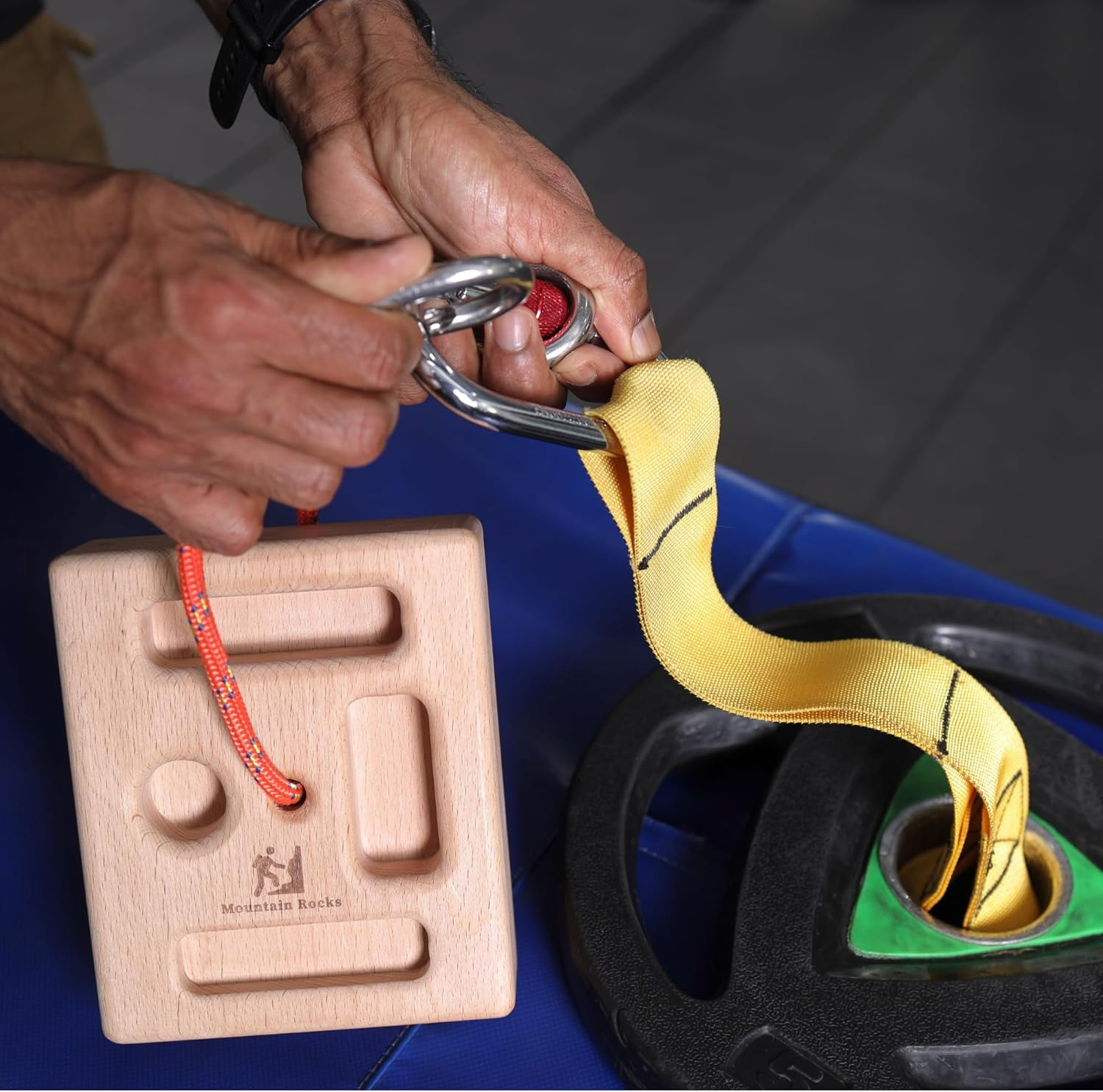 Mountain Rocks Ultimate Portable Hangboard Pair with Strap Loading Pin for Hangboard, Pinch Grip and Farmer Crimp Grip Strength Training image number 3