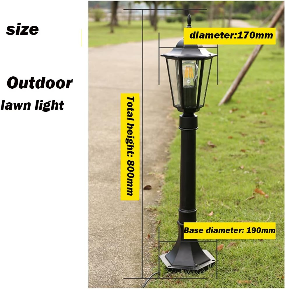 Retro Outdoor Post Light, 80Cm Garden Lamp, Black Metal with Glass Panels, E27 Base (B) image number 4