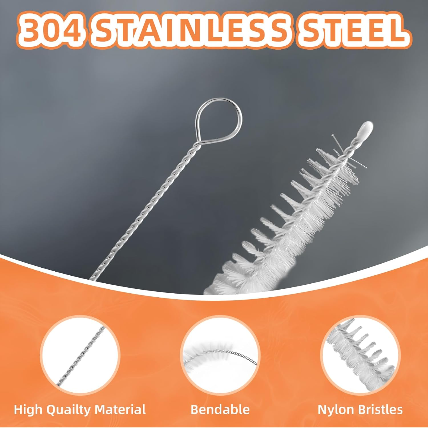 Cleaning Brushes for Reusable Drinking Straws, Set of 5, Long Wire Handle, Reusable Bottle and Straw Cleaner for Stanley Mug, Sippy Cup, Water Bottle and Tubes, Reusable and Flexible image number 1