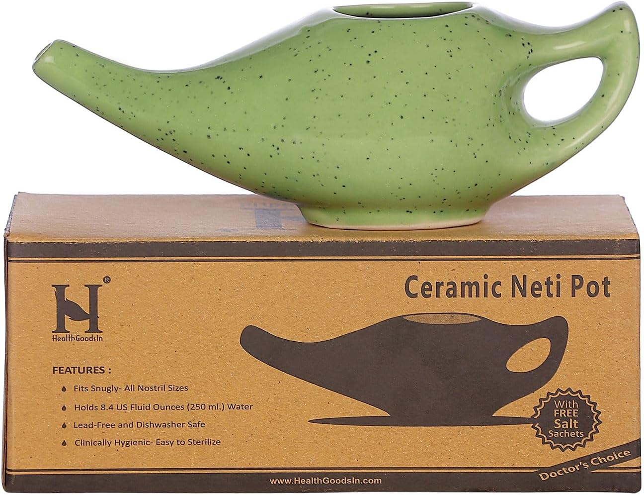 Healthgoodsau - Freckle Pattern Green Ceramic Neti Pot for Nasal Cleansing, 225 Ml Capacity, Dishwasher Safe image number 6