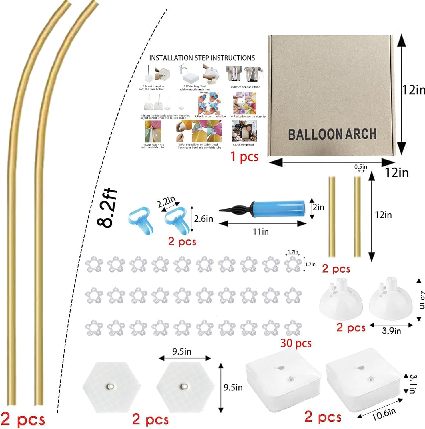 Balloon Arch Kit 8.2 Ft & 5 Ft,Half Arch Balloon Stand,Free Bending Irregular Vertical Balloon Arco Para Globos Con Base with Base Suitable for Wedding, Birthday, Party, Christmas Decoration image number 5