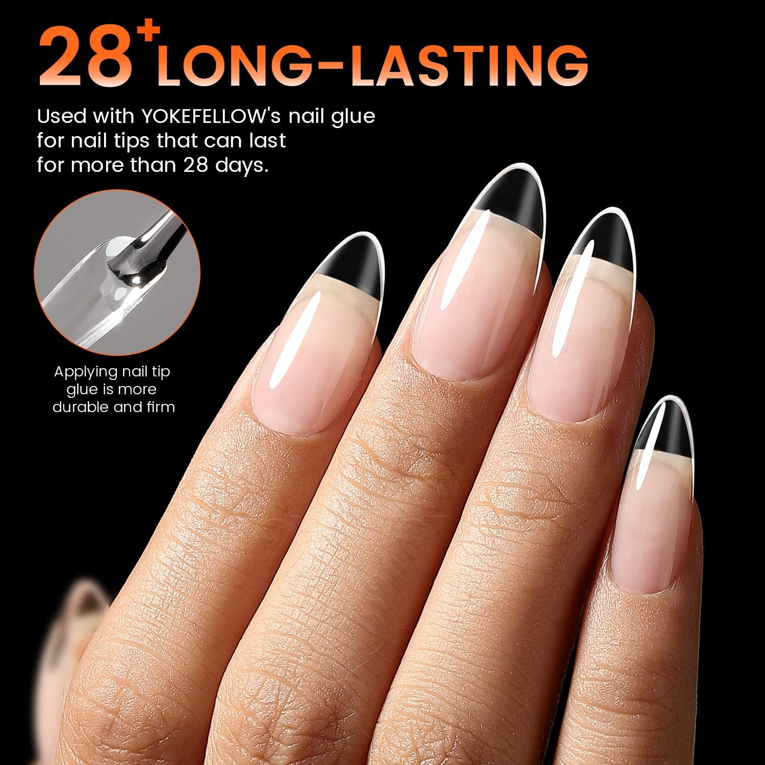 YOKEFELLOW Almond Nail Tips - 280Pcs Tipex Instant Apex Nail Tips Rear Edge Pre-Etched 14 Sizes Crafted with a High Apex and Seamless Extension Acrylic Nails Kit Press on Nails DIY Salon