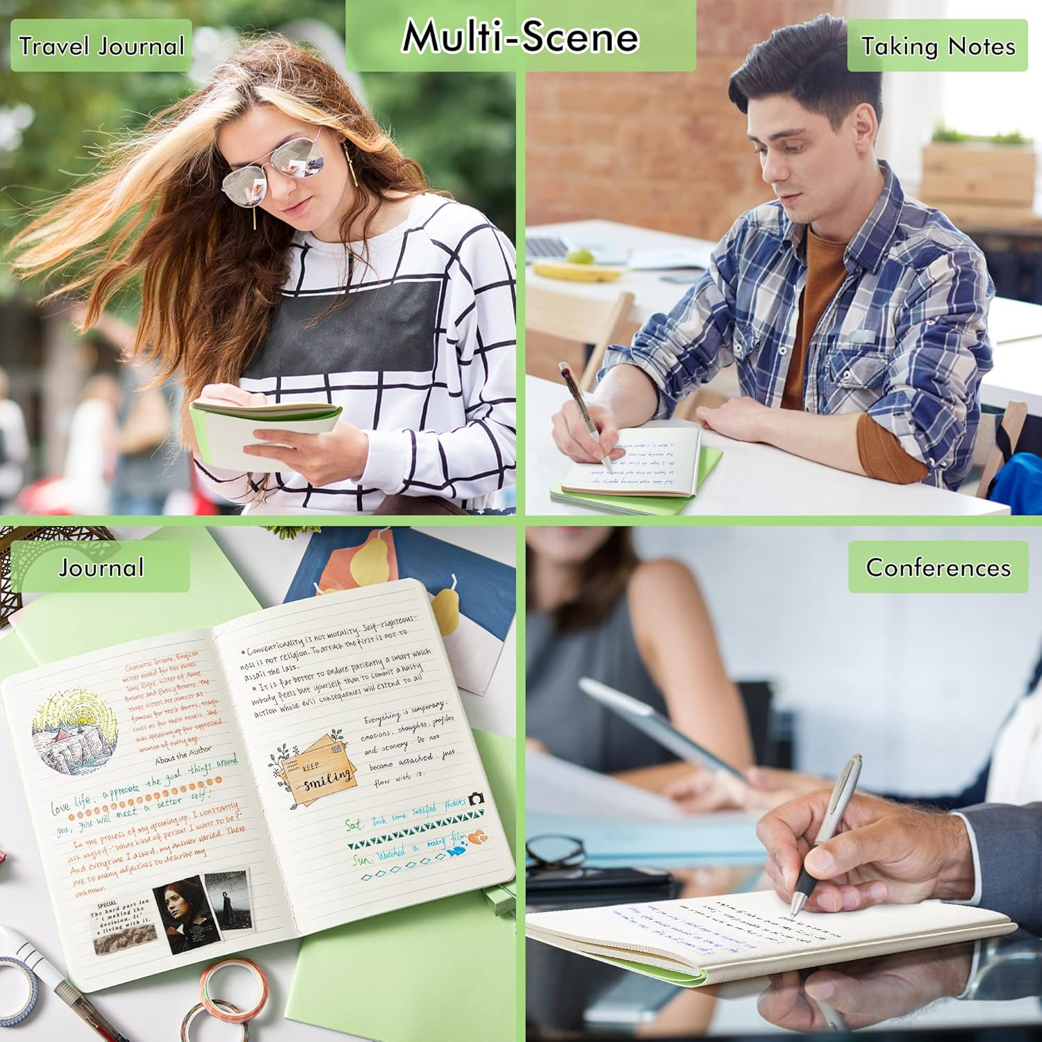 Feela 8 Pack Soft Cover Journal Bulk, Notebooks College Ruled for Work, Lined Travel Journal for Women Men, Note Taking Notebook School Supplies Business Writing, 8.2&rdquo; X 5.5&rdquo;, A5, Light Green image number 2