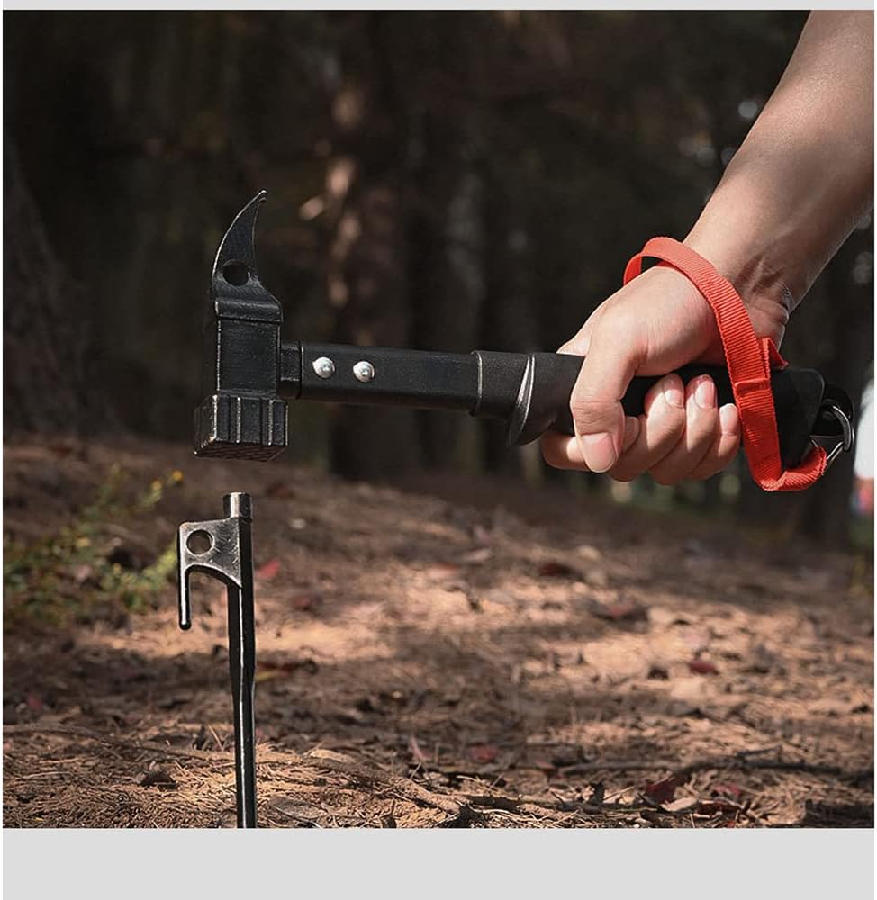 ZONADA Outdoor Camping Hiking Hammer Mallet Puller for Tent Pegs Stakes Black 32Cm Non-Slip Head Design with Holding Strap and Bag image number 1