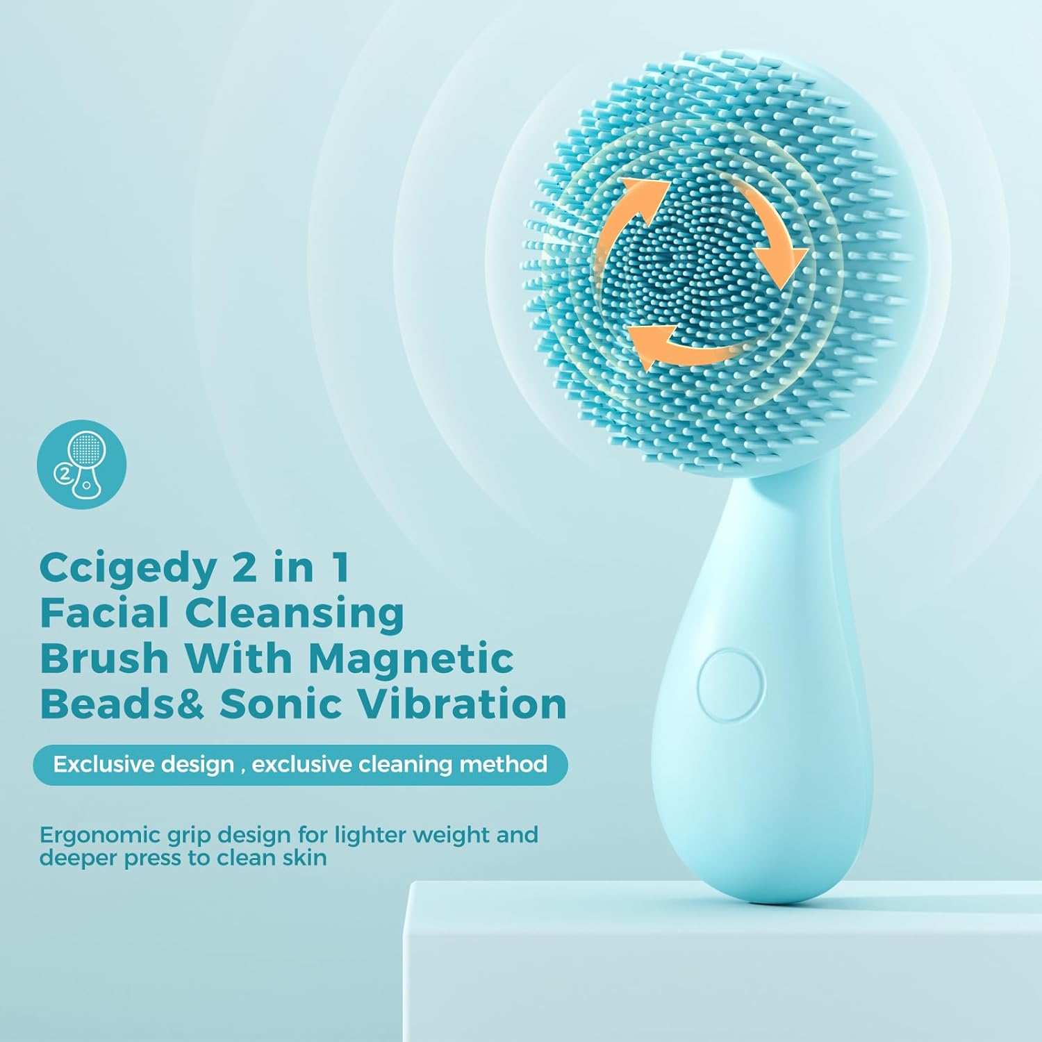 2 in 1 Facial Cleansing Brush, Rotating Magnetic Beads & Massage Cleaning Electric Face Scrubber, Waterproof and Rechargeable Exfoliating Face Scrubber Brush
