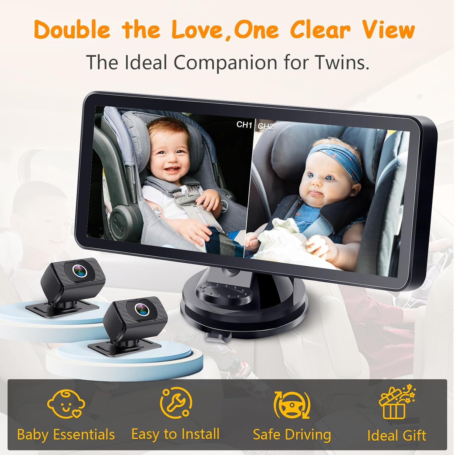 2-Kids Baby Car Camera for Seat: 6.9 Inch Ultrawide Display with Two Cameras Rear Facing - USB Powered Backseat Camera HD 1080P Easy to Install image number 2
