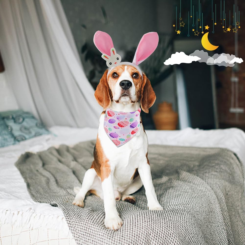 Durdiiy Dog Ear Headband+Easter Dog Bandanas, Cute Bunny/Carrot Ear Hairband+Easter Egg Pattern Easter Dog Scarf Triangle Bibs Pet Kerchief Bandana,Easter Party Puppy Headwear Supplies for Dog Cat (B) image number 6
