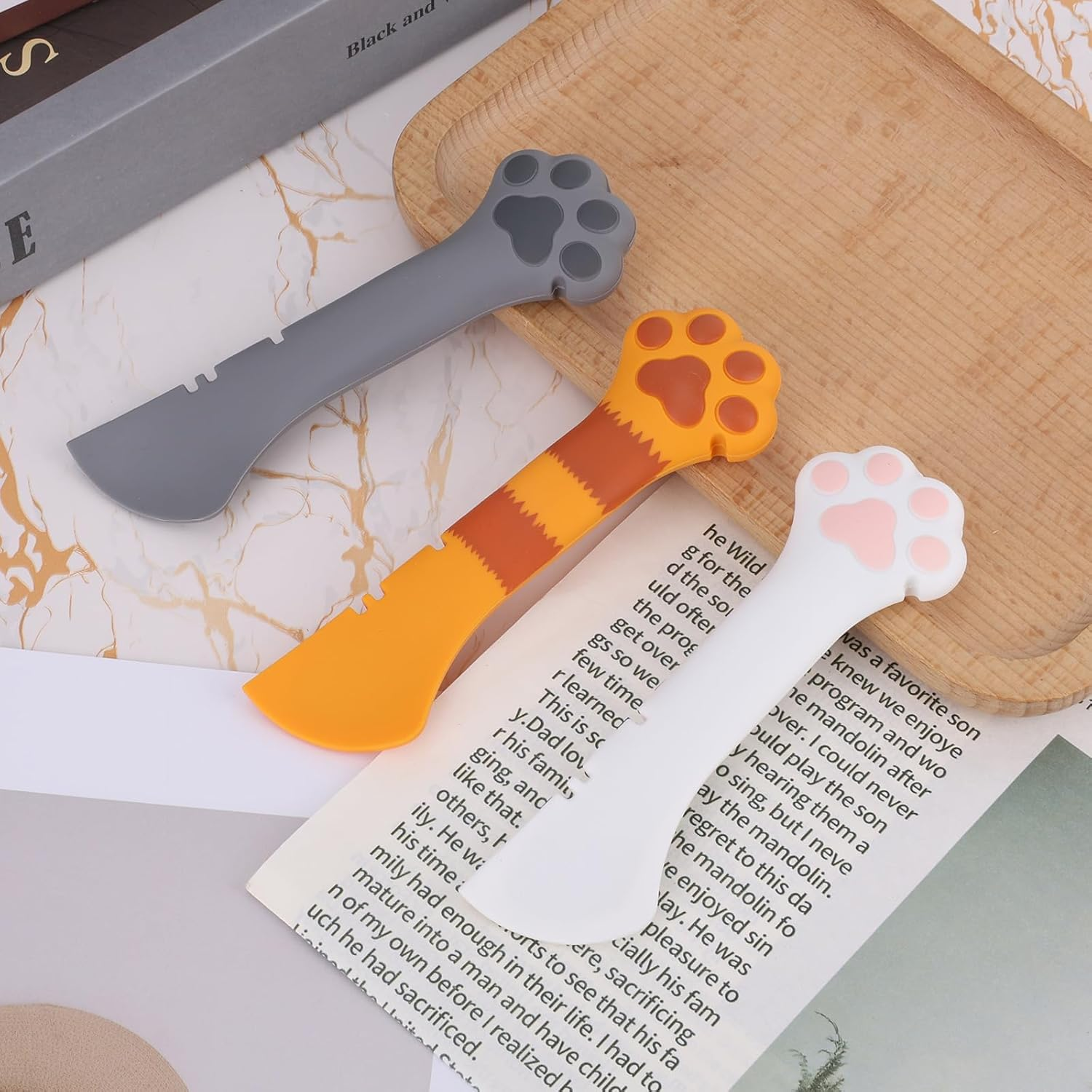 3 Pcs Dog Cat Food Spoon, Cute Paw Spoon for Wet Food Silicone Can Opener Multifunctional Pet Spatula Scoop Mixing Spoons for Cat Dog Supplies (White, Orange & Dark Grey) image number 6