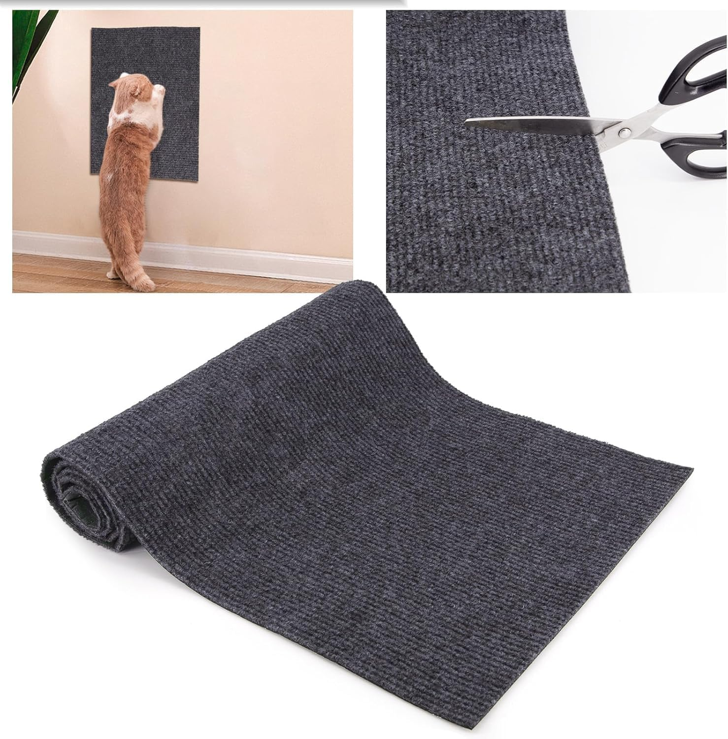 Cat Scratch Protector Climbing Mat,Cat Scratching DIY Furniture Guard Mat for Sofa Couch Cat Tree Wall Protection for Pet Cats (100 Cm X 30 Cm/39.37" X 11.81"),Reusable Self-Adhesive - Ruibex (Khaki)