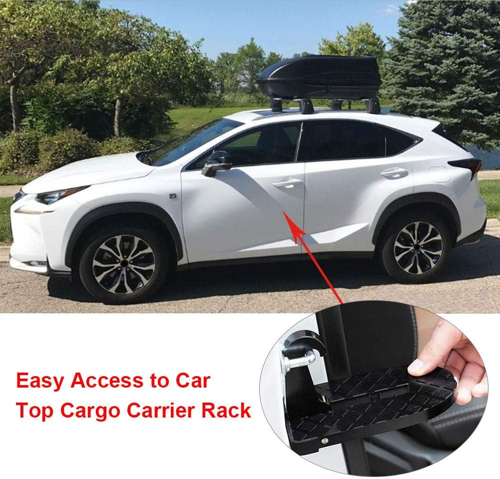 Car Pedal Door Step Folding Ladder Foot Pegs Vehicle Hook Pedal Easy Access to Car Roof Car Accessories for SUV, Jeep, Business Car, Family Car, U-Shaped, Black image number 6