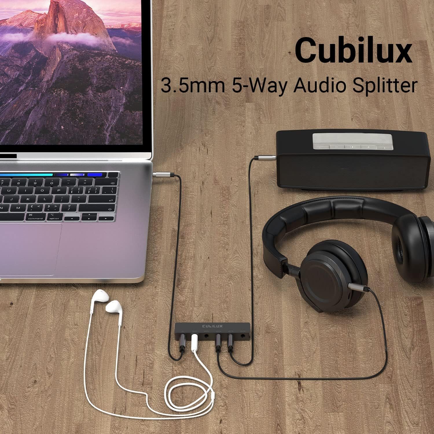 Cubilux Professional 5-Way 3.5Mm AUX Splitter, Aluminum Case 5-Channel 1/8&rdquo; Stereo Headphone Splitter, Multi-Port TRS Audio Share/Split Box/Hub for Speaker Earphones Laptop PC Smartphone Tablet image number 5