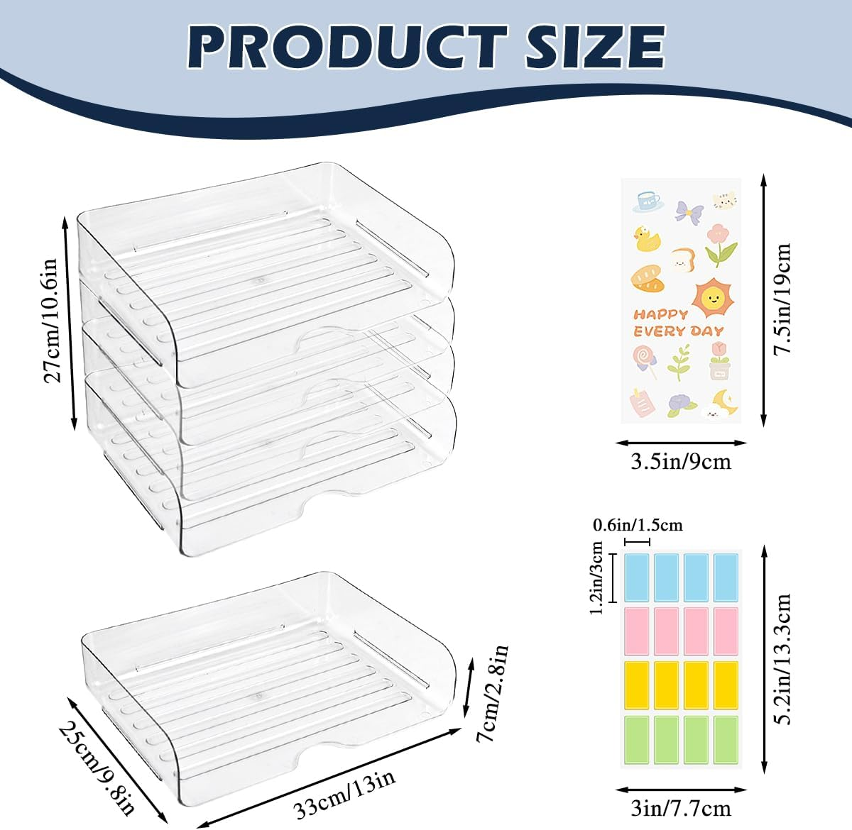 4 Pcs Paper Organizer Letter Tray for Desk, Stackable Clear File Organizer with Label and Sticker for Office, Acrylic Multipurpose A4 Size Paper Holder for Ipad Books Notes Magazine Receipts