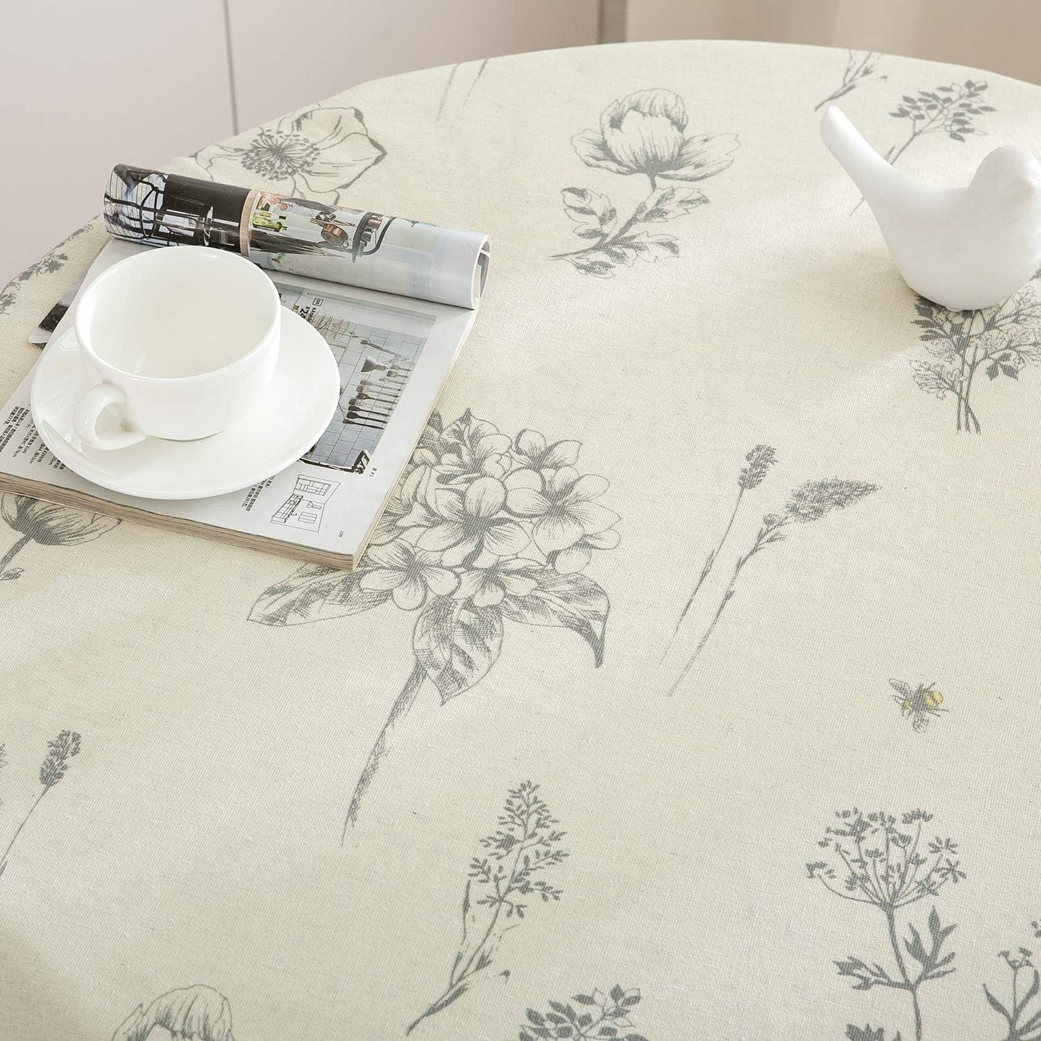 Colorbird Fern Print round Tablecloth Cotton Linen Natural Botanical Decorative Table Cover for Kitchen Dining Room Farmhouse Picnic Indoor Outdoor Use (Round, 60 Inch, Linen) image number 1