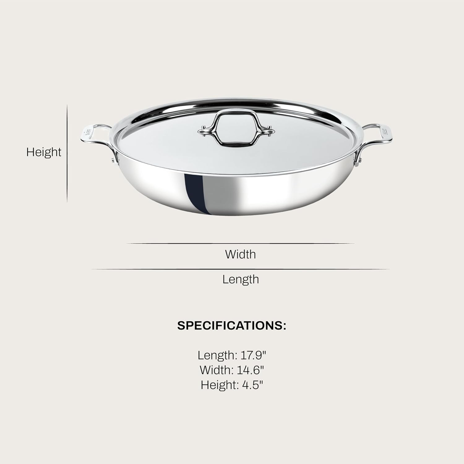 All-Clad D3 Stainless 3-Ply Sunday Supper Pan, 7 Quart, Stainless Steel image number 1