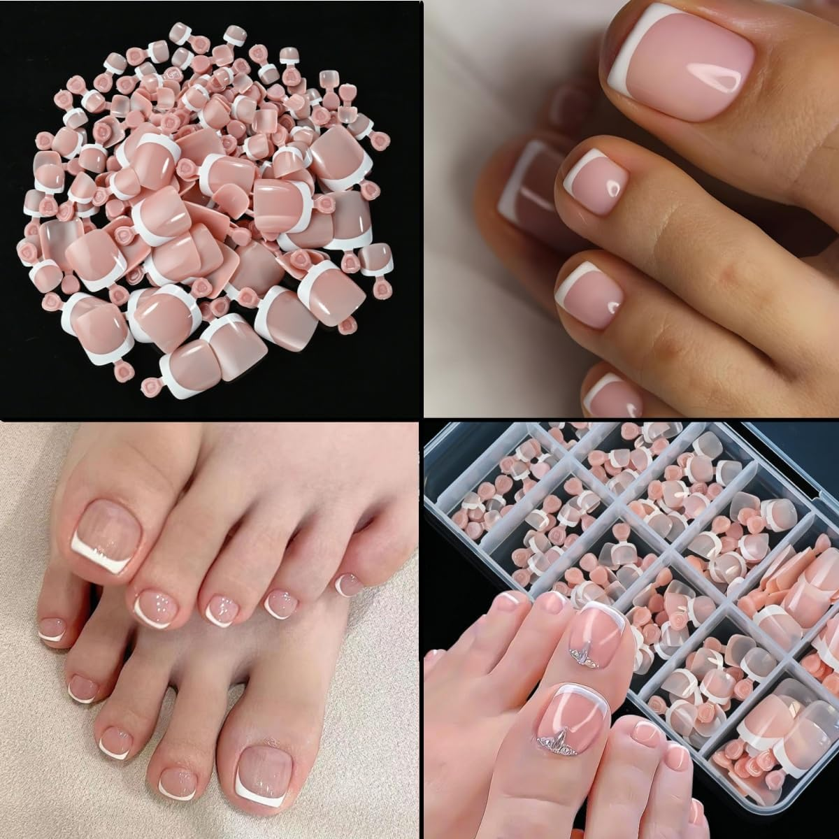 120 Pieces Zxjsisy of White-Edge Pink Fake Toenails, Pink Full Coverage Fake Nails, Short Square Gel Toenail Pieces, Suitable for DIY Manicures and Nail Salons image number 5