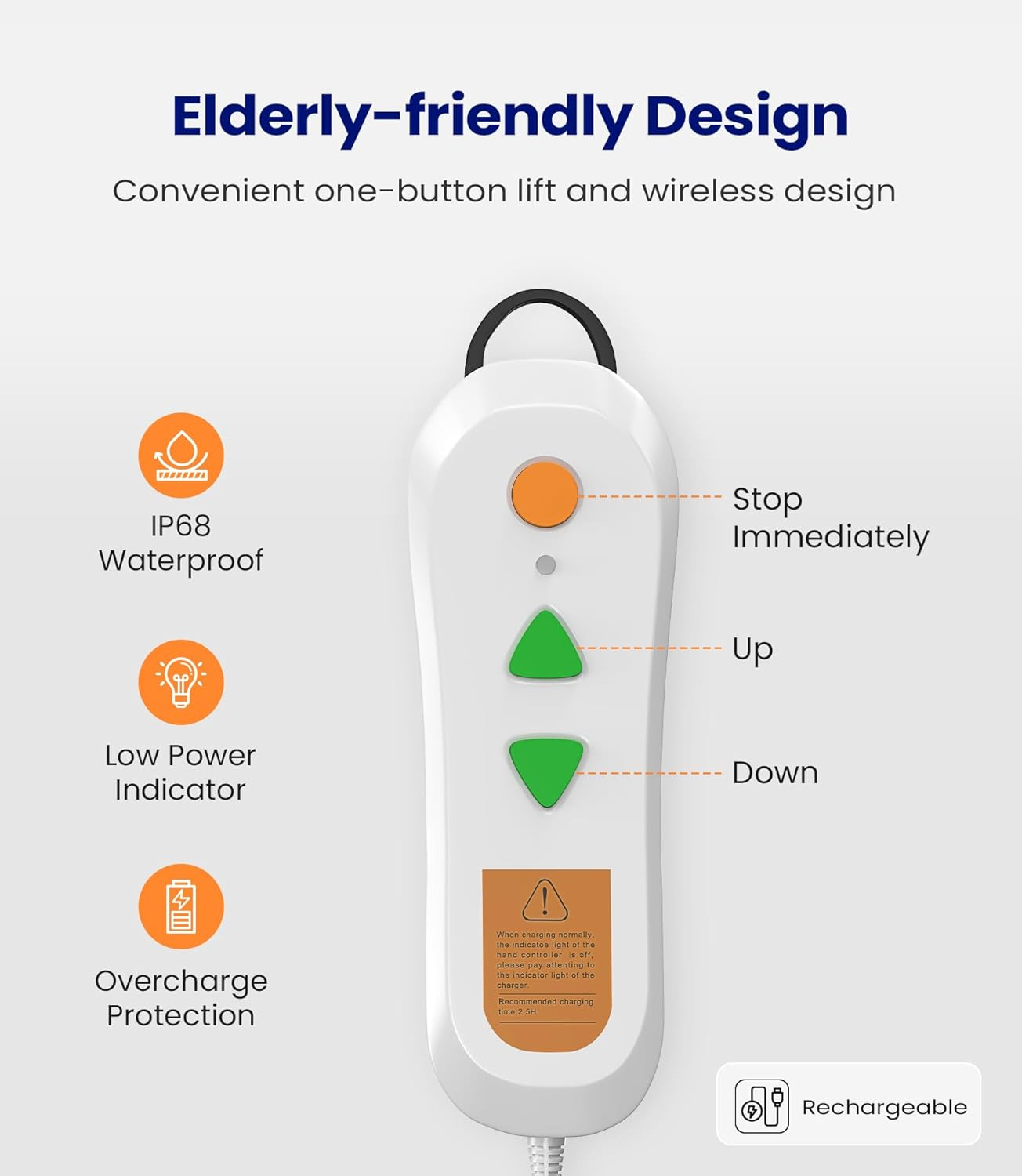 Maidesite Electric Bath Lift, Suitable for 16" Wide Bathtub,Electric Lifting,6 Bottom Non-Slip Suction Cups,High-Strength Steel Pole for Extra Safety,Collapsible,Bearing Weight 300LB image number 2