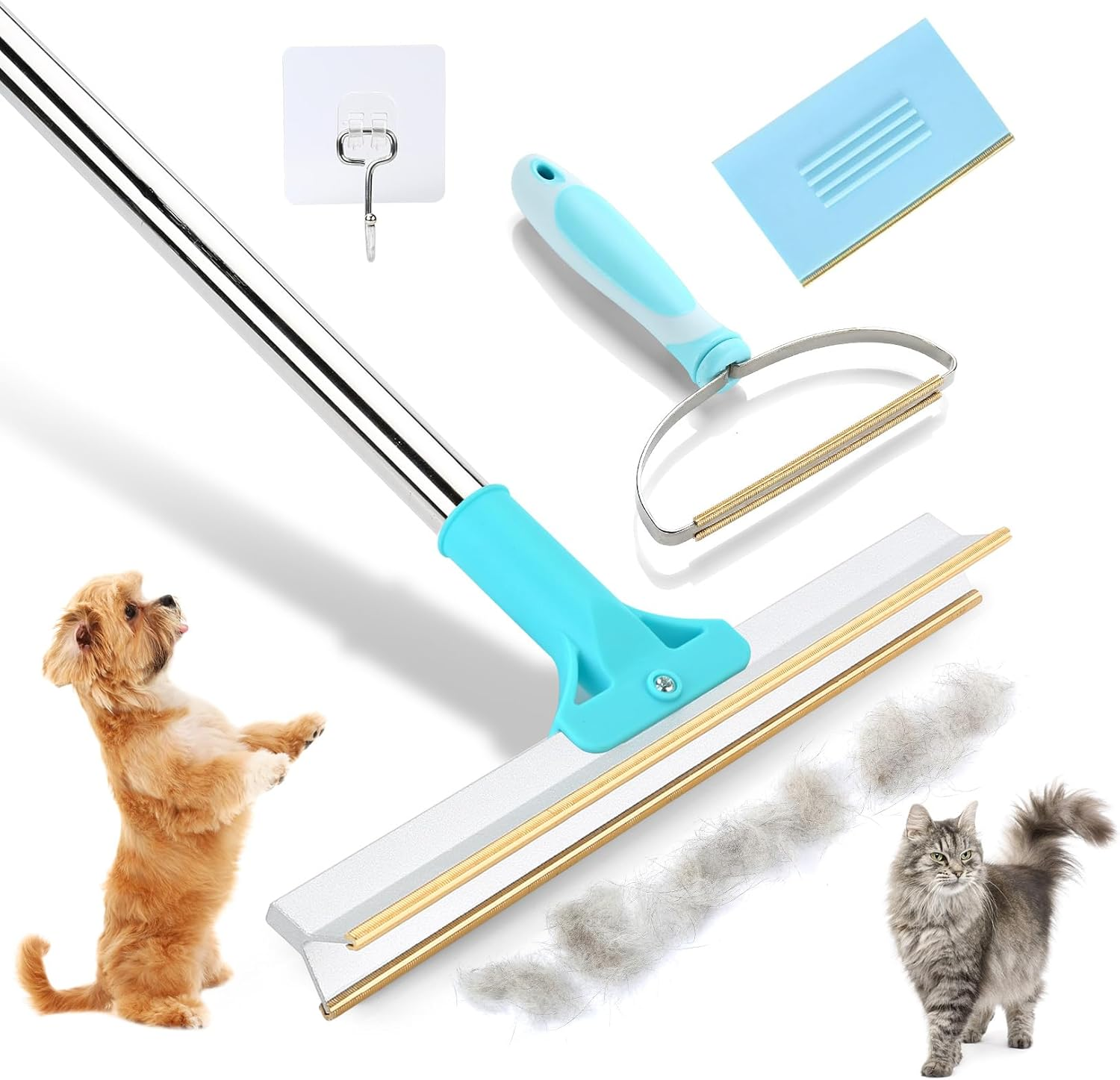 Carpet Rake for Pet Hair Removal, Adjustable Long Handle Lint Remover with Innovative Metal Edge, Dog Cat Fur Remover Brush Broom for Rug, Furniture, Couch, Car Mats, Stairs image number 1
