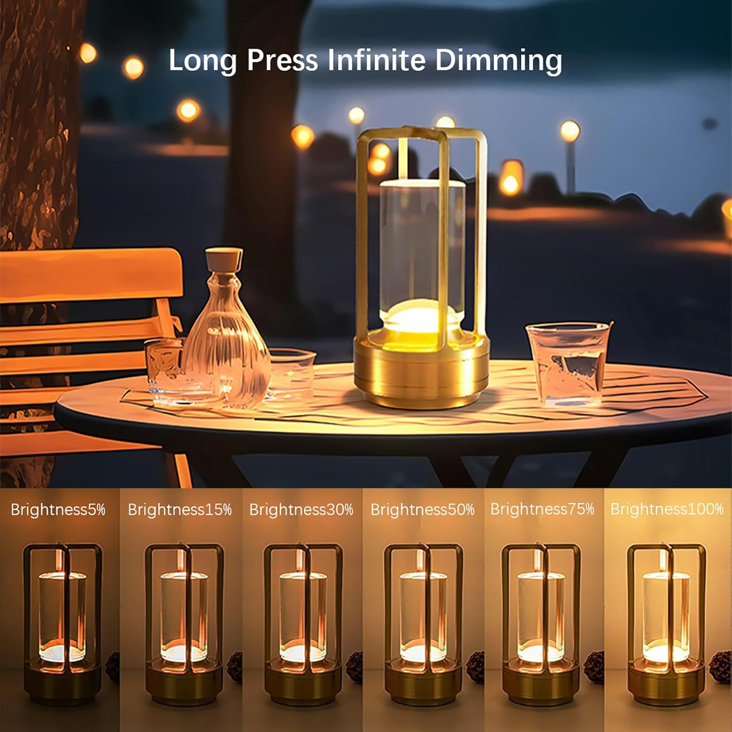 Shenzhi Tech LED Table Lamp, USB Rechargeable Desk Lamp, Touch Controlled Dimmable Indoor Night Light for Home Decor Bedside Room Hotel Office Cafe (Golden) image number 3