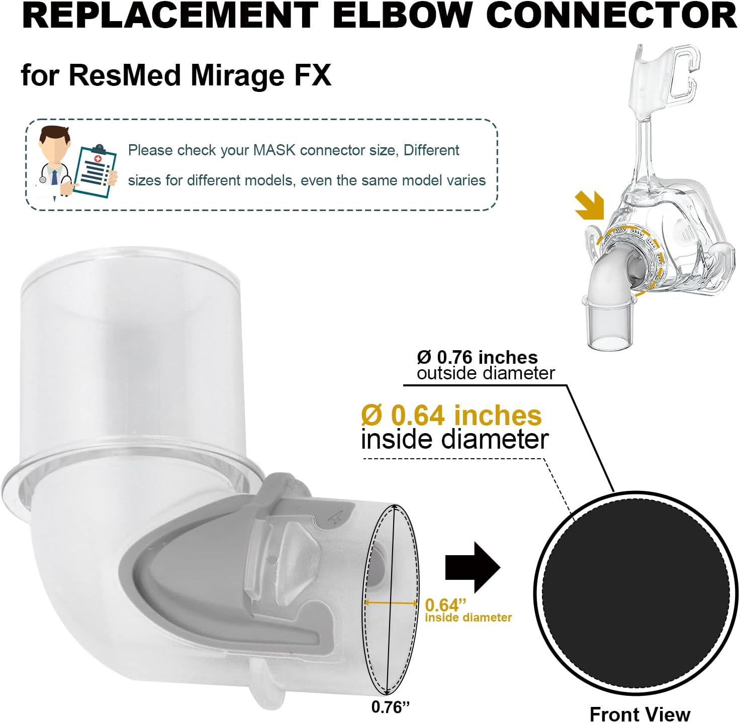 Replacement Elbow Connector for Resmed Mirage FX, Mirage FX Elbow, Replacement Elbow Connector Assembly Accessory Fit for Mirage FX Nasal Guard. image number 1
