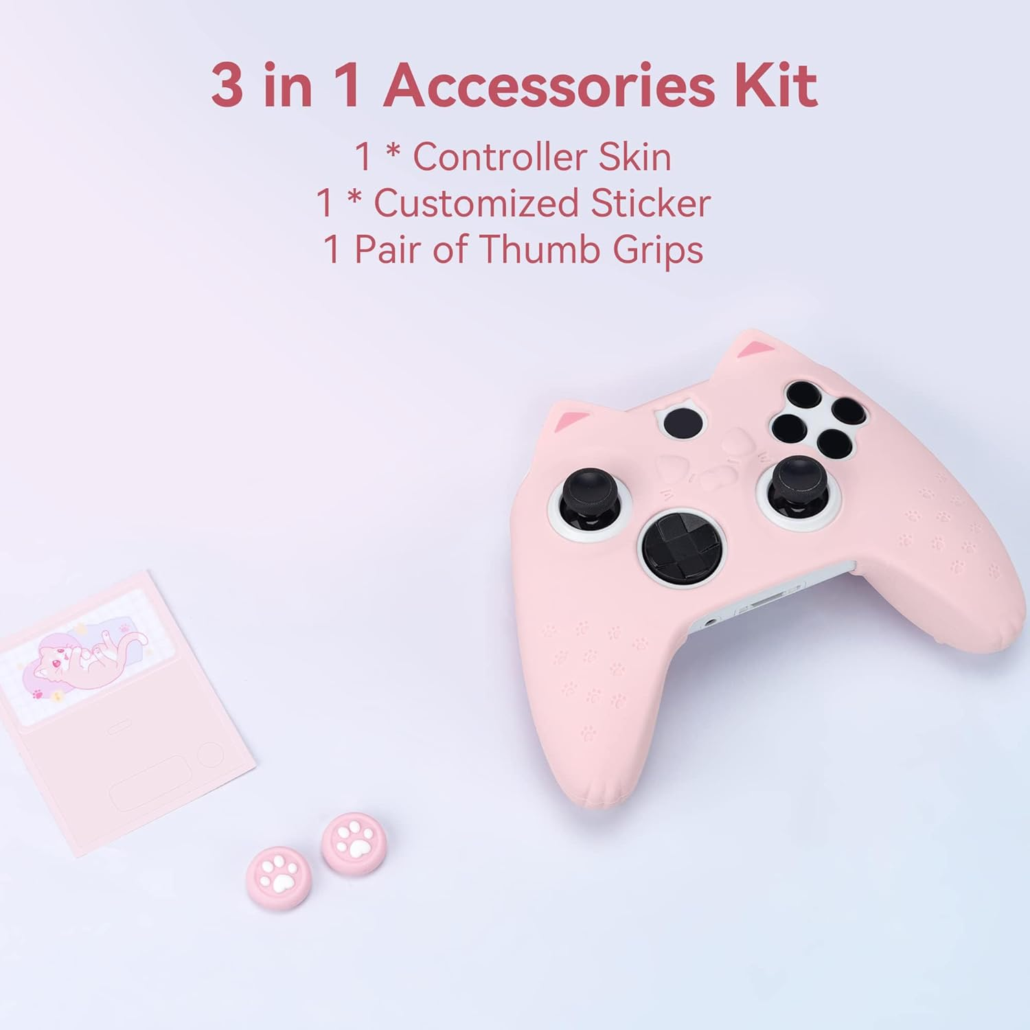 Geekshare Cat Paw Controller Skin Grips Set Anti-Slip Silicone Protective Cover Skin Case Compatible with Xbox Series X Controller with 2 Thumb Grip Caps and 1 Sticker (Pink) image number 1