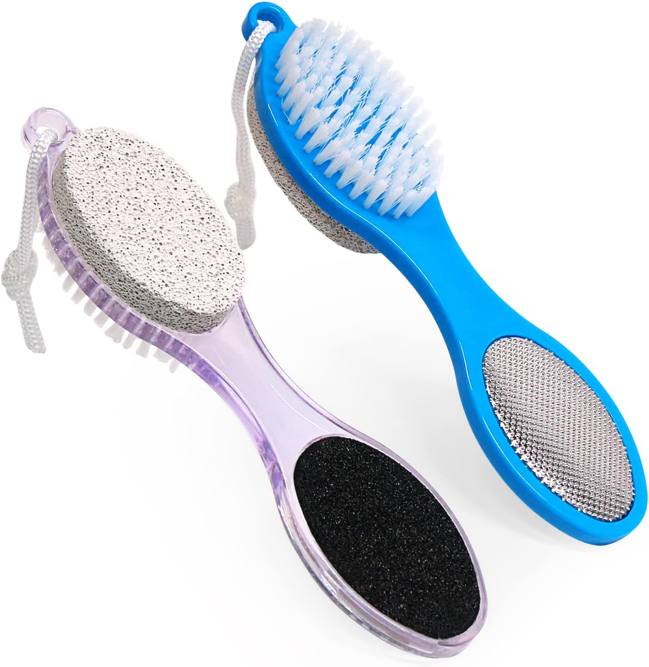Fangze Pumice Stone Brush for Feet - 2 Pack Foot Brush Scrubber 4 in 1 Foot File Pedicure Paddle Kit for Foot Care (Lilac and Blue) image number 2