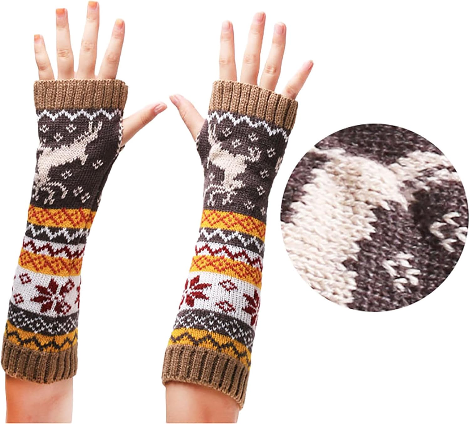 Long Arm Warmers,Soft Long Fingerless Gloves | Arm Warmers for Cycling, Running, Winter, Driving, Typing, Outdoor Activities, Long Gloves for Women and Teens Borato - Khaki image number 2