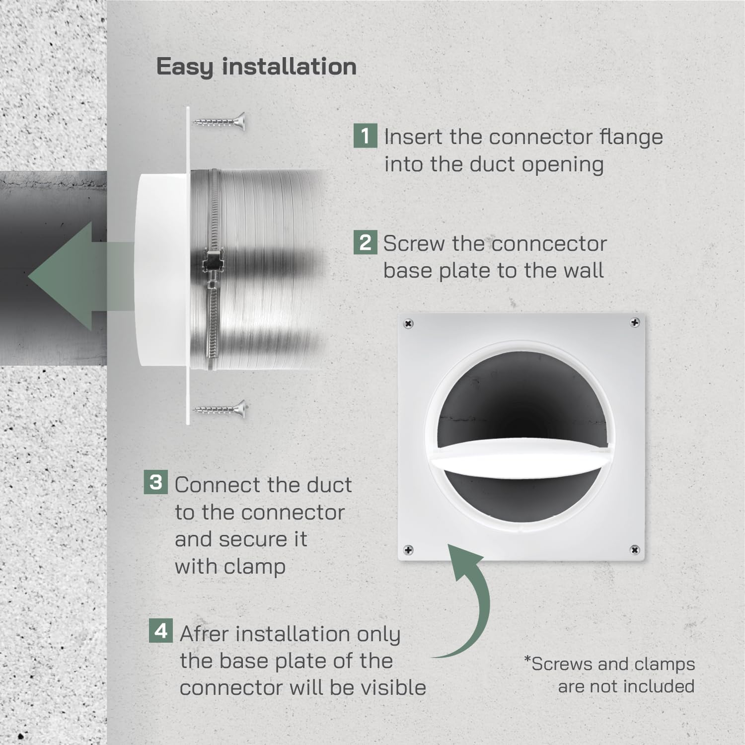 Vent Systems 6" Inch Air Vent Duct Connector Flange Straight Ventilation Pipe Plastic Ducting Connector Plate for Cooling Heating Ventilation System HVAC with Valve image number 1