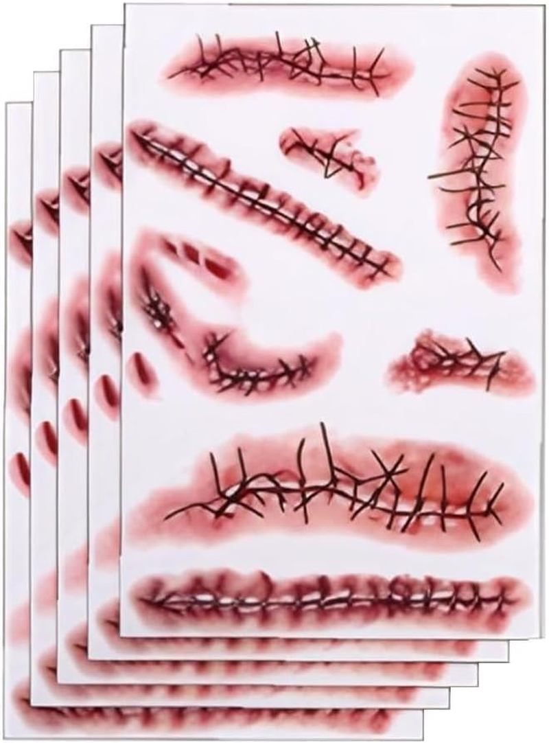 Damaill Realistic Scab Temporary Stickers - 3D Fake Skin & Scar Tattoos for Halloween, Waterproof Wound Effects for Costumes & Pranks
