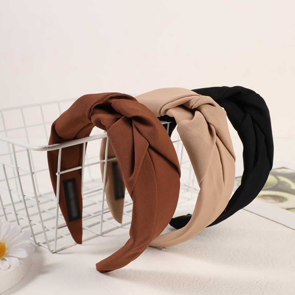 Trendy Knotted Headbands with Wide Knot Headbands, Cross Knot Headbands, Cute Twisted Headbands, Fashion Non-Slip, Decorative Fabric Headband for Women and Girls, Pack of 3 image number 1