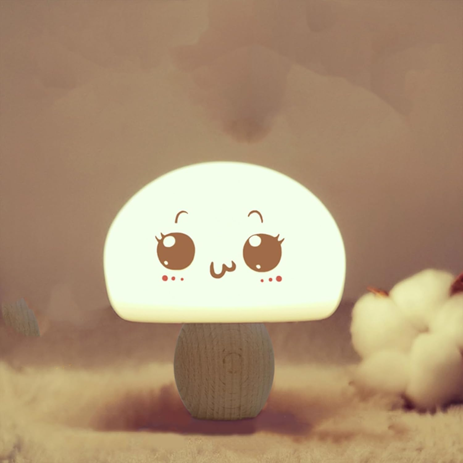 Pat Dimmable Night Light, Log Mushroom Lamp with 2 Modes and 7 Lighting Effects, RGB Breathing Table Lamp, USB Rechargeable Atmosphere Light Suitable for Children'S Room, Bedroom, Bedside Table, Etc.