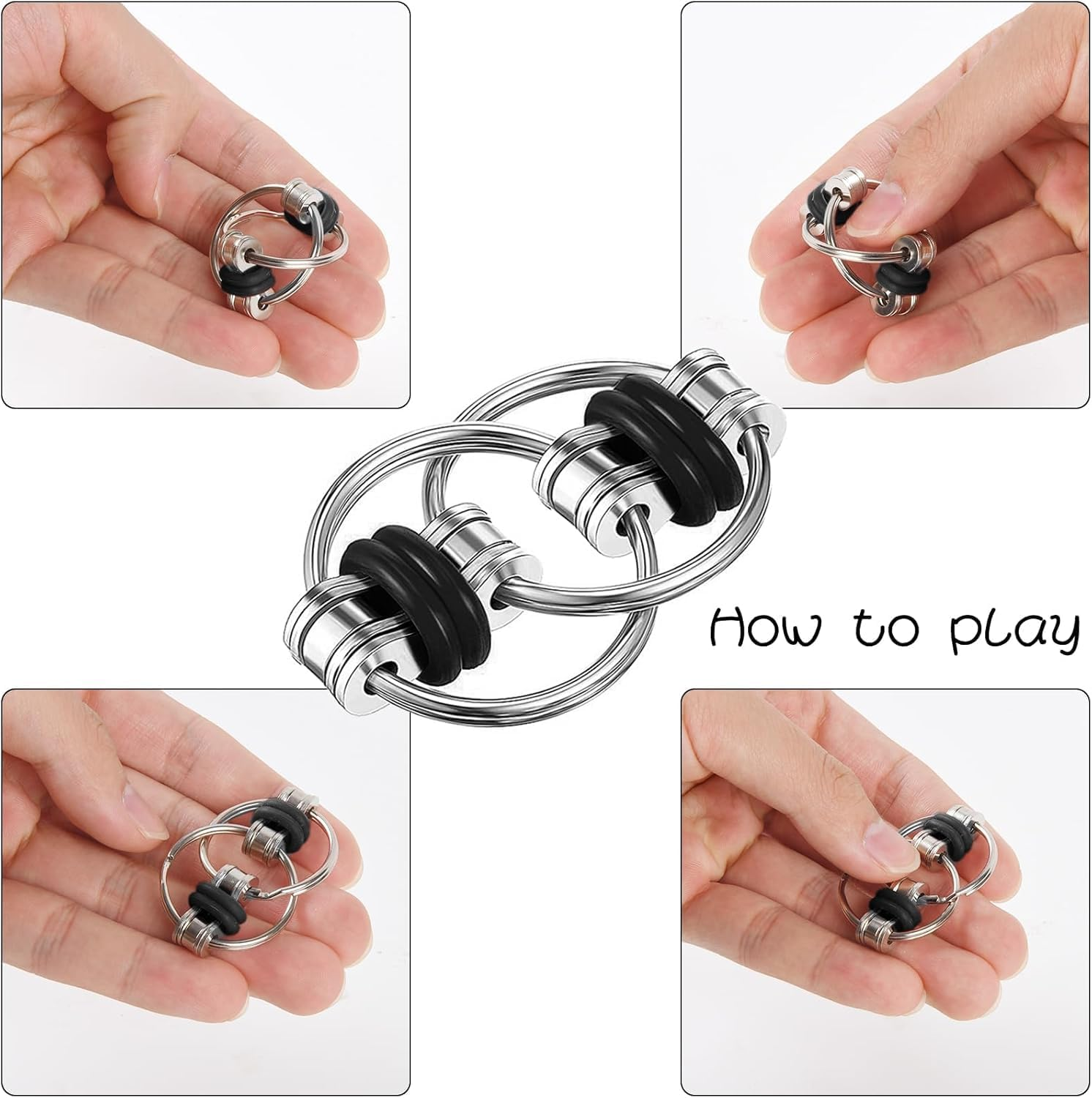 8 Pcs Fidget Toys for Adults & Kids &ndash; Stress Relief Sensory Toys Set Includes Bike Chain Fidget Spinner, Mesh & Marble, Roller Chain | Quiet ADHD Anxiety Toys for Classroom, Office | Easter Gifts - Black image number 5