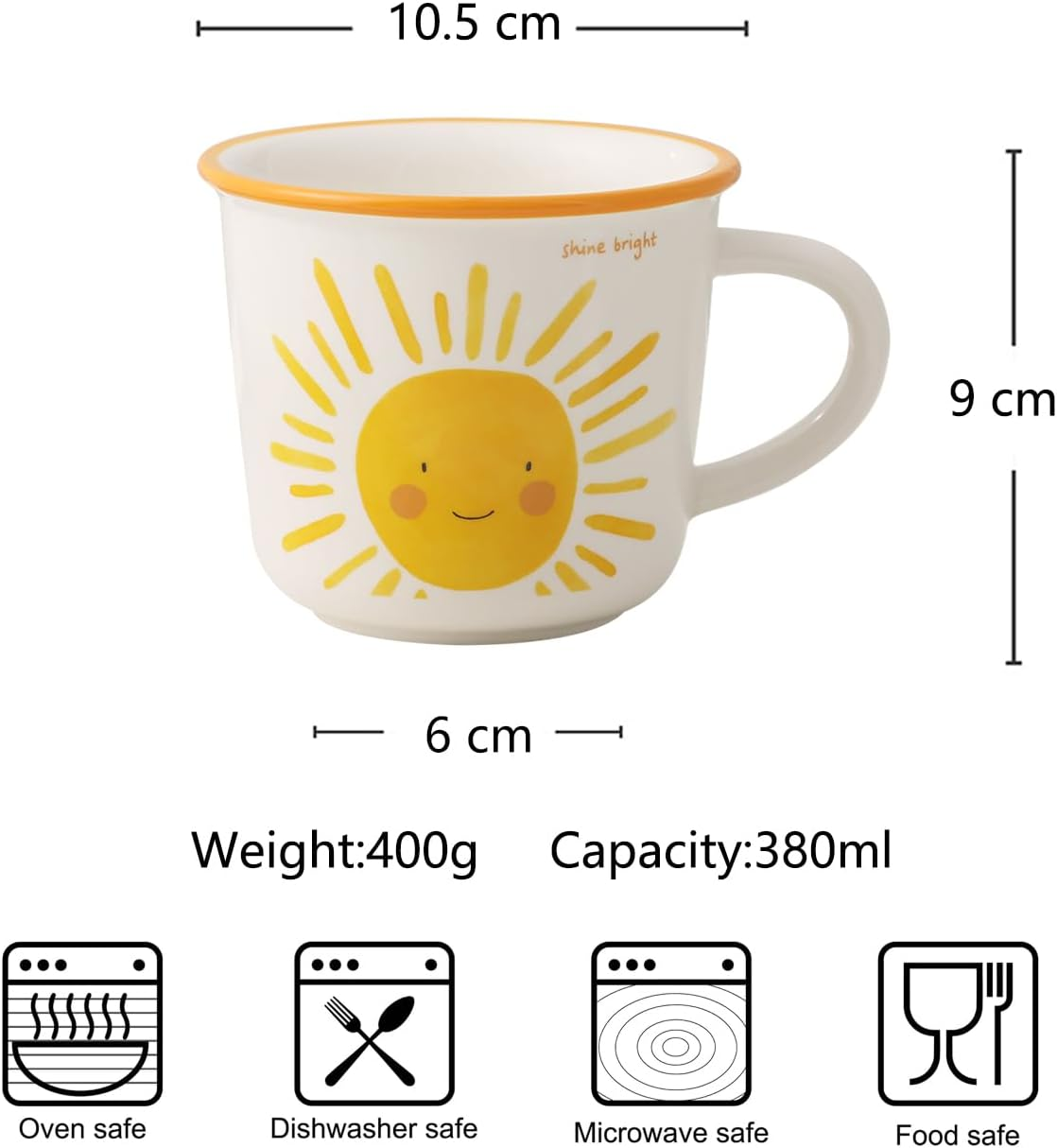 Cute Sunshine Mug 380Ml Good Morning Ceramic Cup with Handle Coffee Tea Milk Water Mug for Men Women Dishwasher and Microwave Safe image number 1
