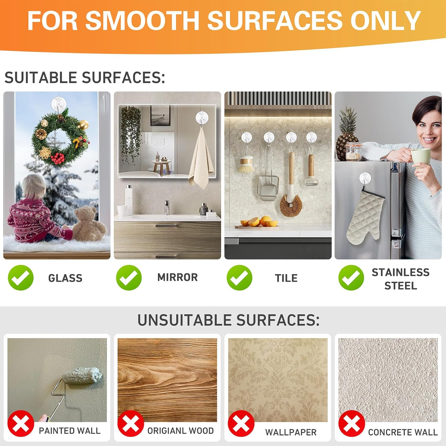 KORCCI Suction Cup Hooks 12Pack - Max Load 10LB, 1.77Inch Clear Small Suction Cups, No Trace, Reusable & Removable, Stainless Steel Hooks, for Tile, Glass, Window, Shower, Kitchen, Bathroom image number 4