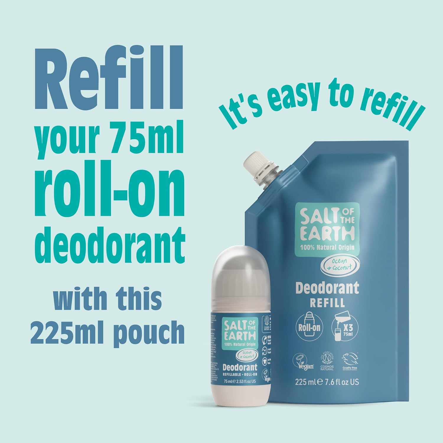 Salt of the Earth Natural Roller Deodorant Refill Bags - 3 Uses - Ocean & Coconut - Vegan, Long Lasting Protection, Leaping Bunny Certified, Made in the UK - 22 image number 3