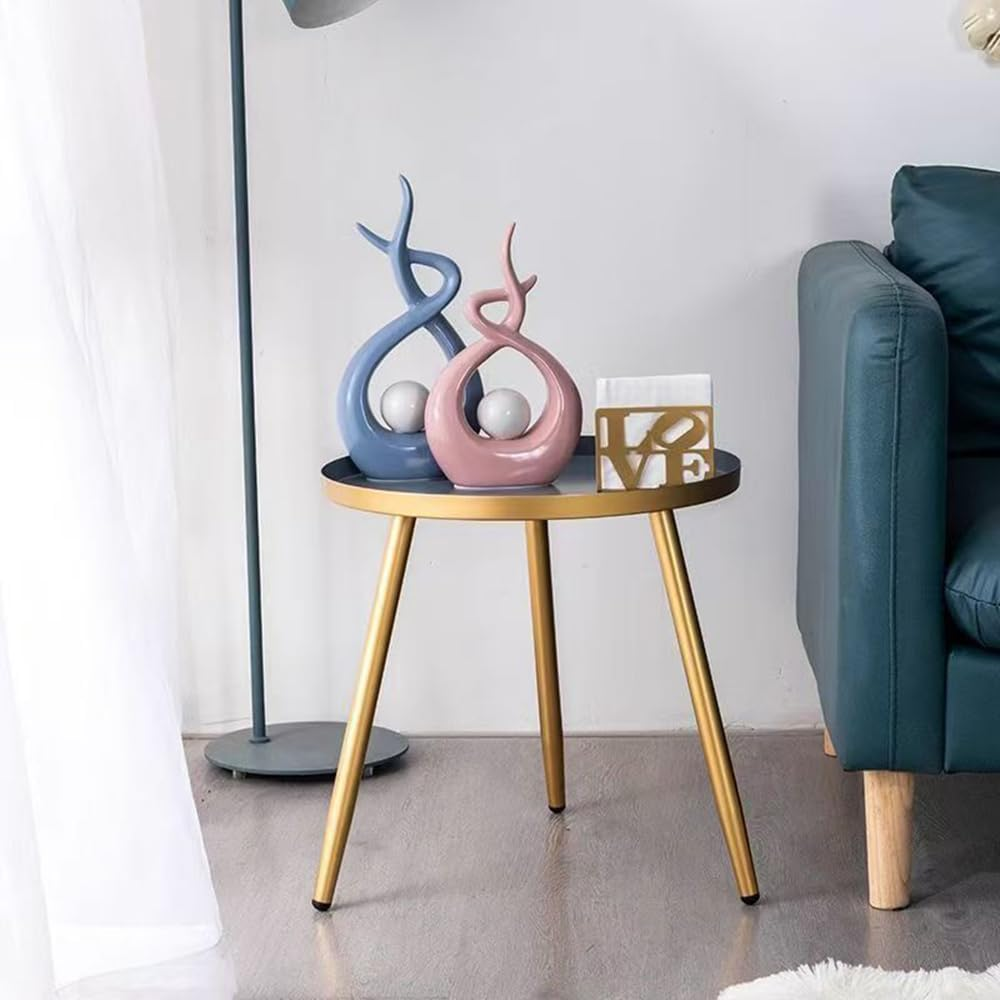 Hbluefat round Side Table, Metal Tray Nightstand Coffee End Table for Home Office, Living Room, Bedroom, Small Spaces, Easy Assembly Modern Bedside Table (Gold+Grey) image number 1