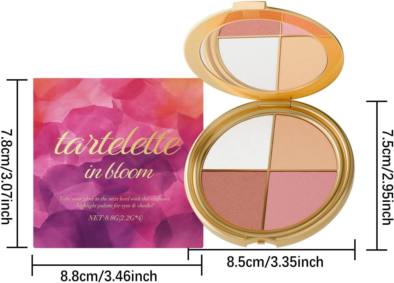 4-Color Highlighting Eye & Cheek Palette Shadow - Multi-Use Eyeshadow and Highlighter Makeup, Blendable, Long-Wear, Travel Compact with Mirror image number 1
