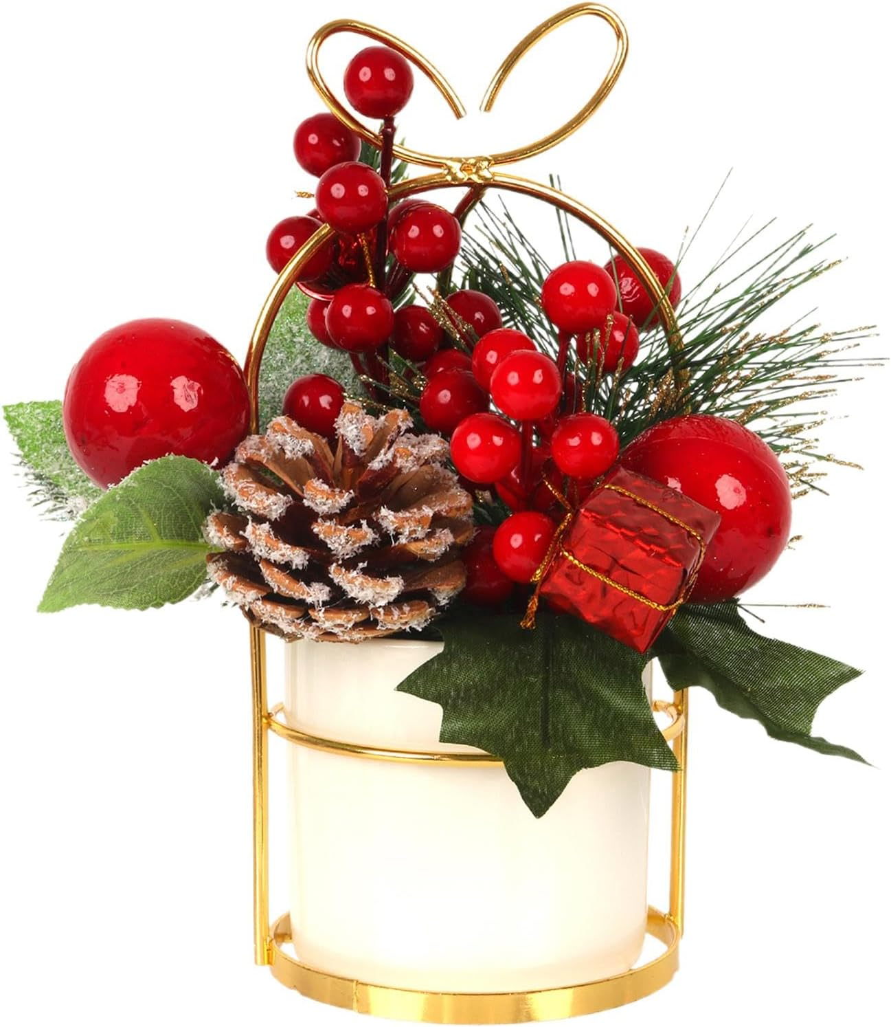 Christmas Pine Cone Potted Decoration,Christmas Arrangements Decor - Artificial Desk Stand Decor, Christmas Plants Centerpieces with Pine Cones and Berries for Tables, Home image number 5