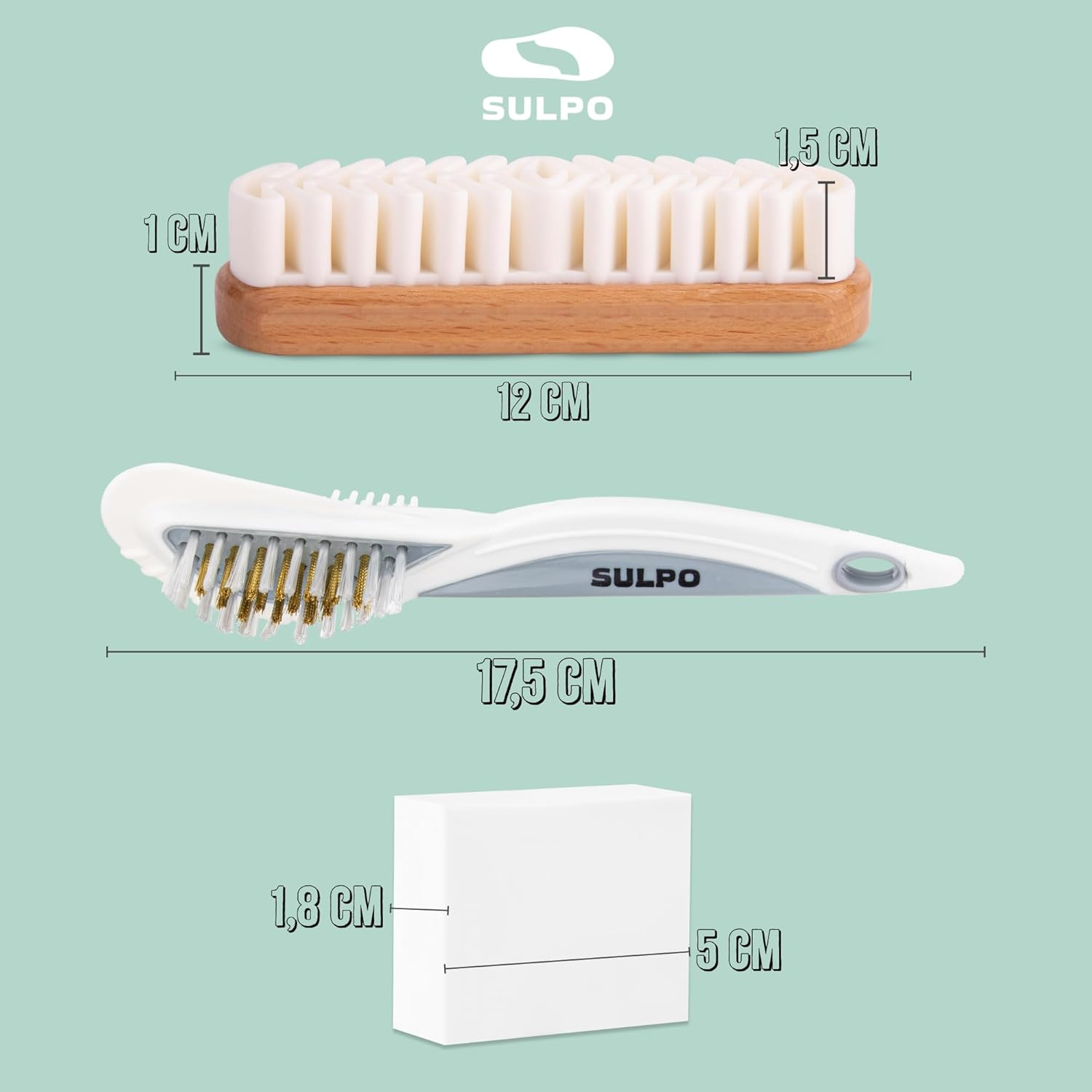 SULPO Suede Care Brush - Shoe Brush with Brass Bristles for Nubuck, Velour and Suede Leather image number 1