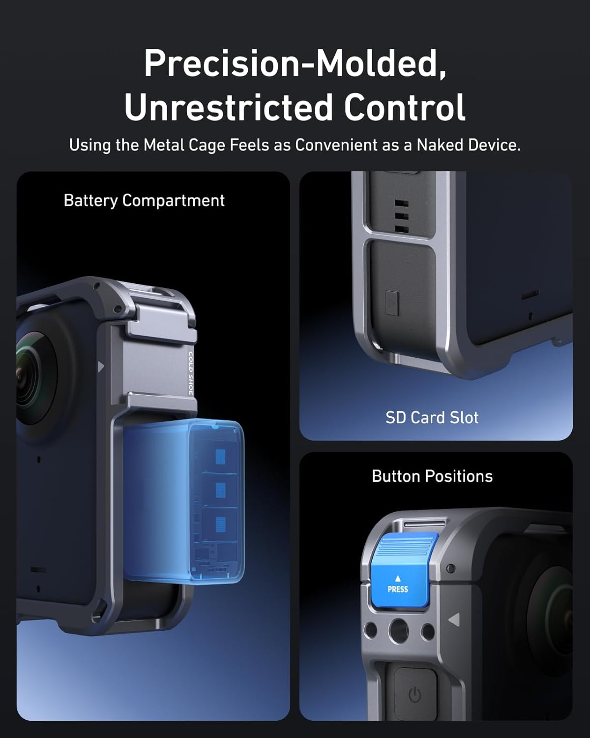 TELESIN Aluminum Alloy Protective Frame Case for DJI Osmo 360 with Cold Shoe Mount Magnetic Quick-Release Mount 1/4-Inch Threaded Interface with Silicone Protective Len Case for Camera Accessories image number 5