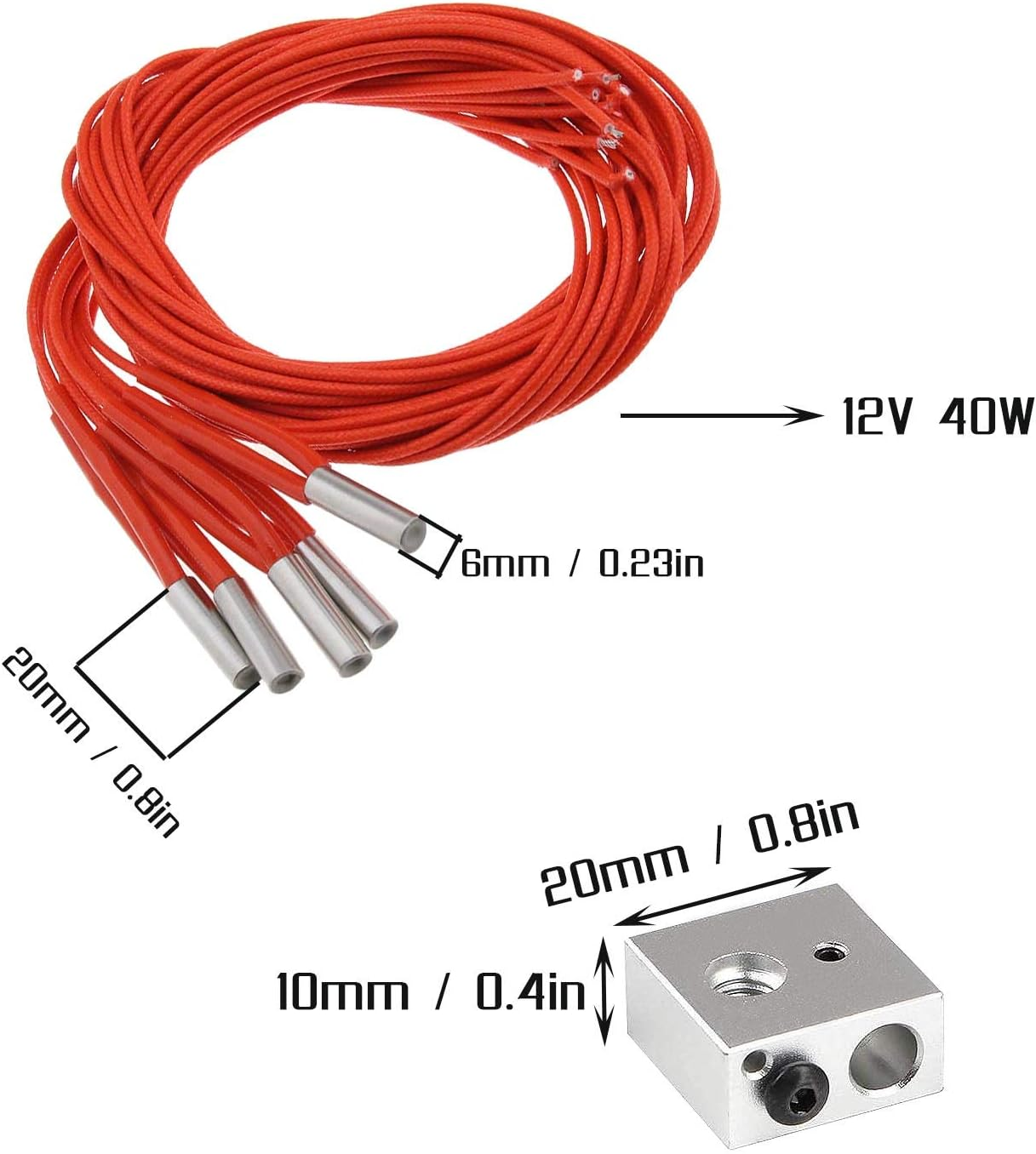 Emsea 3D Printer Aluminum Heater Block 12V40W Ceramic Cartridge Heater 6X20Mm Single-Head with Cable & NTC 100K Thermistor Assembly Tool Kit 15Pcs image number 6