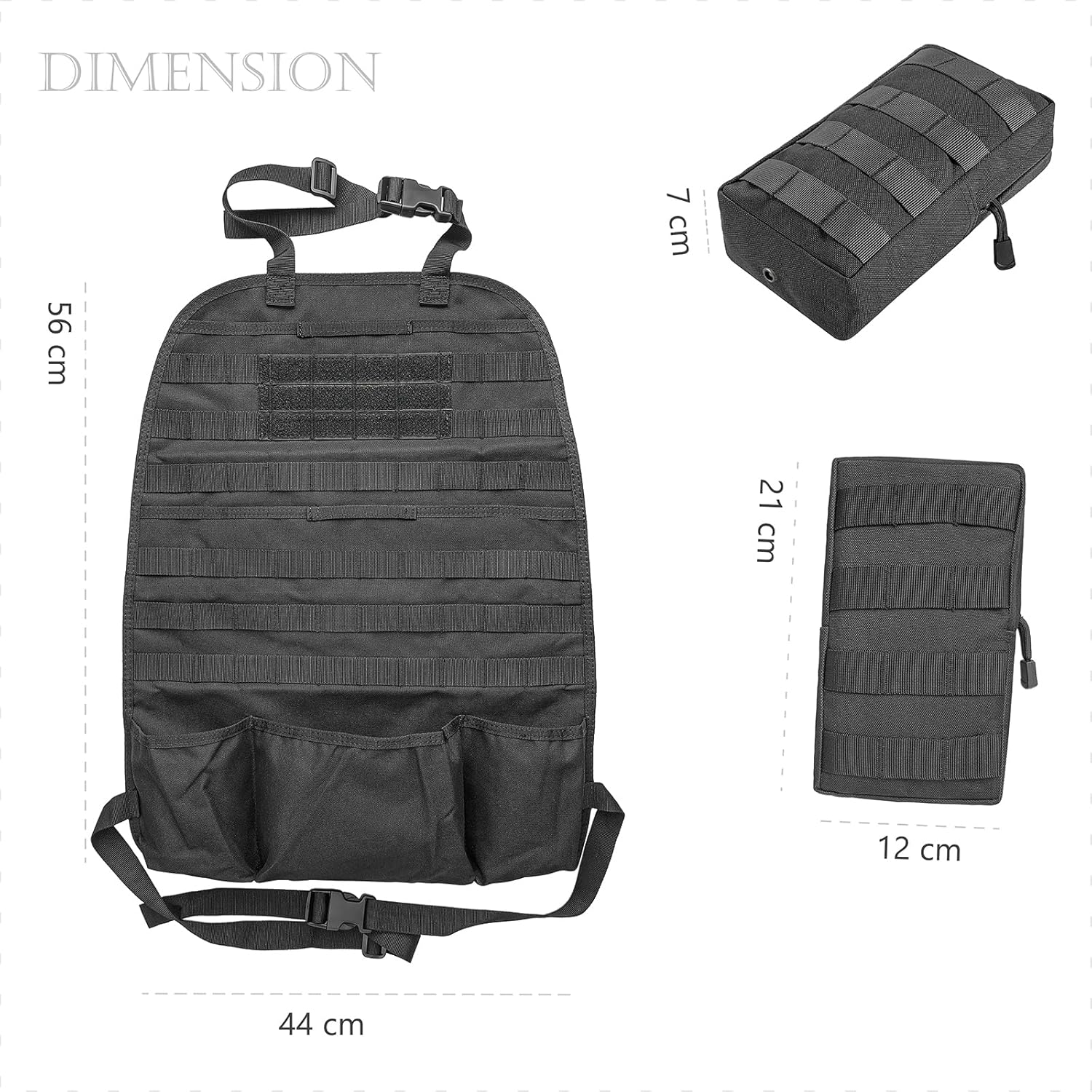 Molle Car Seat Organiser - Tactical Car Seat Back Organizer with 1 Molle Panel + 2 Molle Pouches (Style I) image number 6