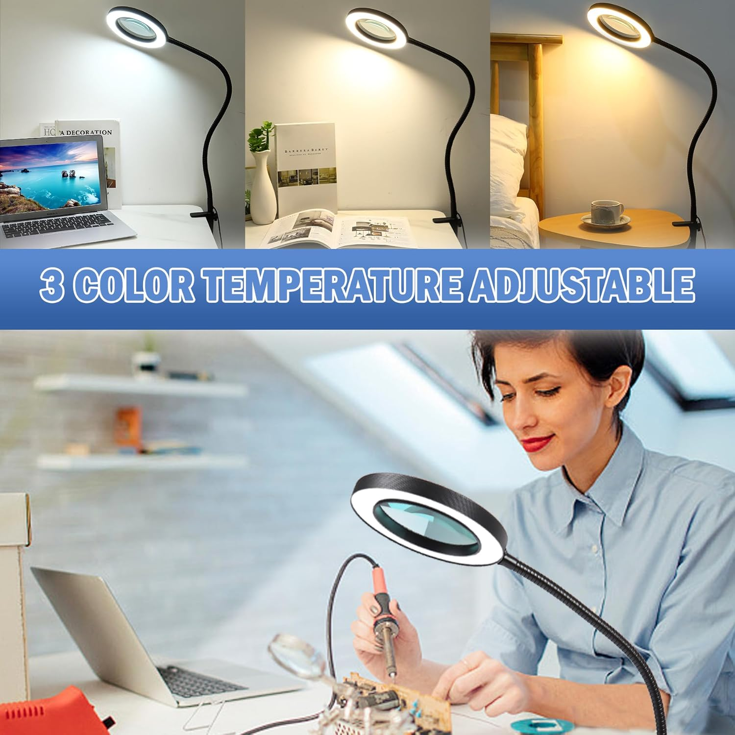 Magnieopti Magnetic Helping Hands Soldering Station with 10X Magnifying Glass with Light, PCB Holder 4 Flexible Arms Magnifier and Third Hand Tool for Electronic Repair Soldering Jewelry Craft