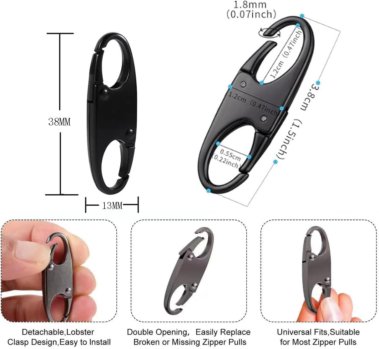 12 PCS Zipper Lock Clips, Zipper Clips anti Theft Can Make Backpack Lock,Outdoor Travel Clip,Double Opening Snap S Hooks Zippers Pull for Backpacks, Luggage & Outdoor Gear image number 3