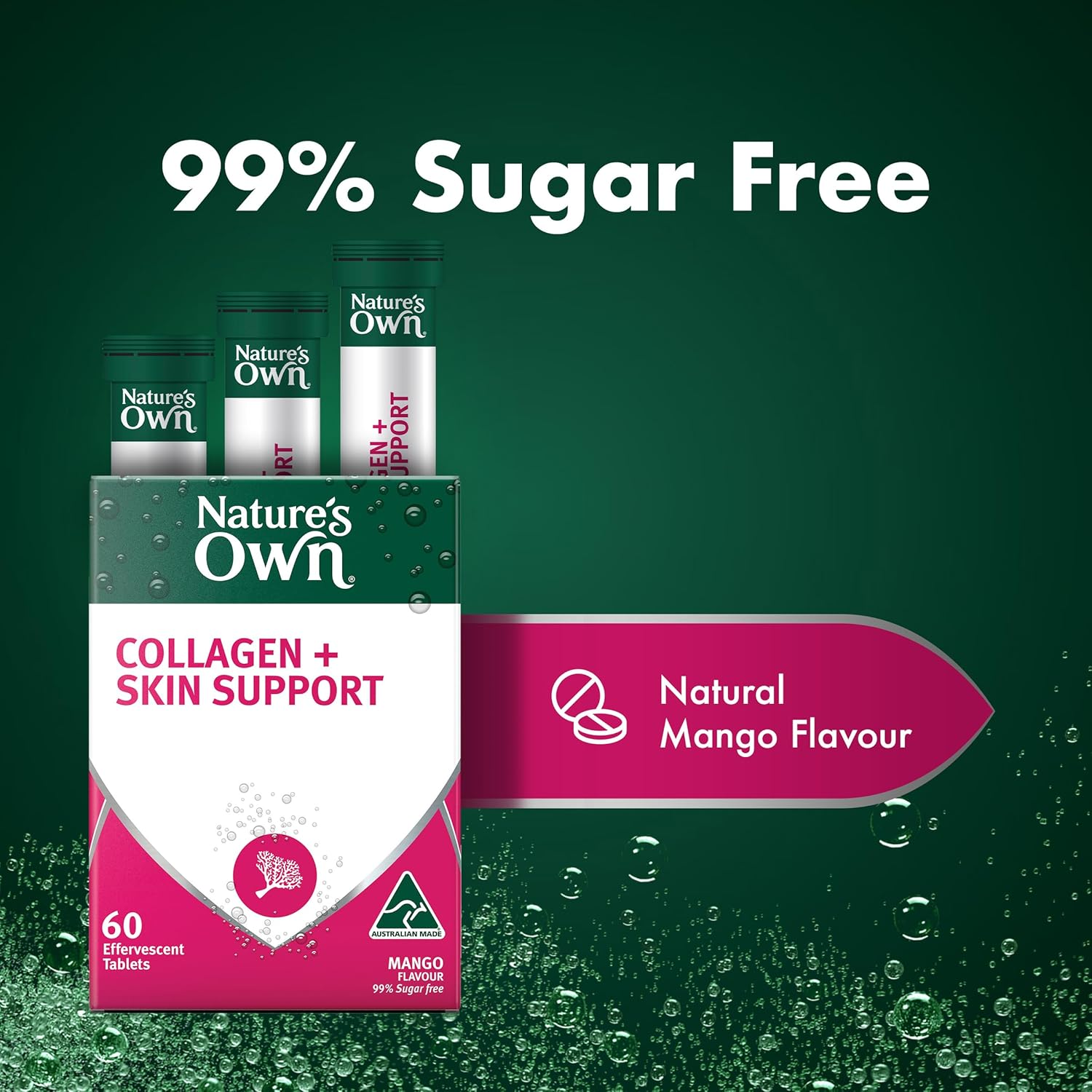 Nature'S Own Collagen plus Skin Support Tablets 60 - Supports Collagen Formation, Skin, Hair, and Nail Health - Reduces Free Radicals Formed in the Body- Effervescent, Mango Flavoured image number 6