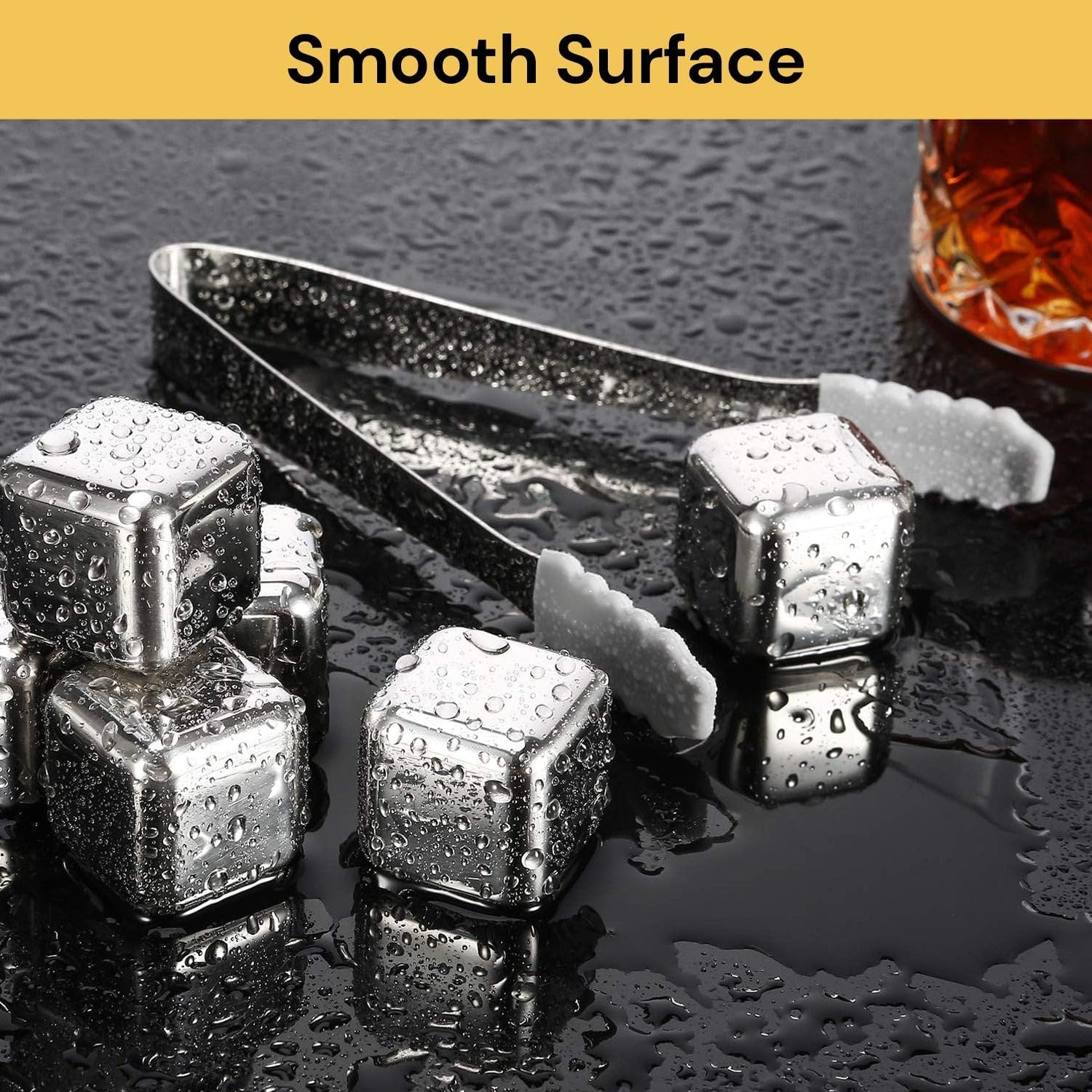 EZONEDEAL Stainless Steel Chilling 8Pcs Cubes Reusable Ice Cube Whiskey Stones for Drinks with Ice Tongs and Freezer Storage Tray Beverage Chilling Rocks Gift Sets for Man, Friends Whiskey Lovers image number 3