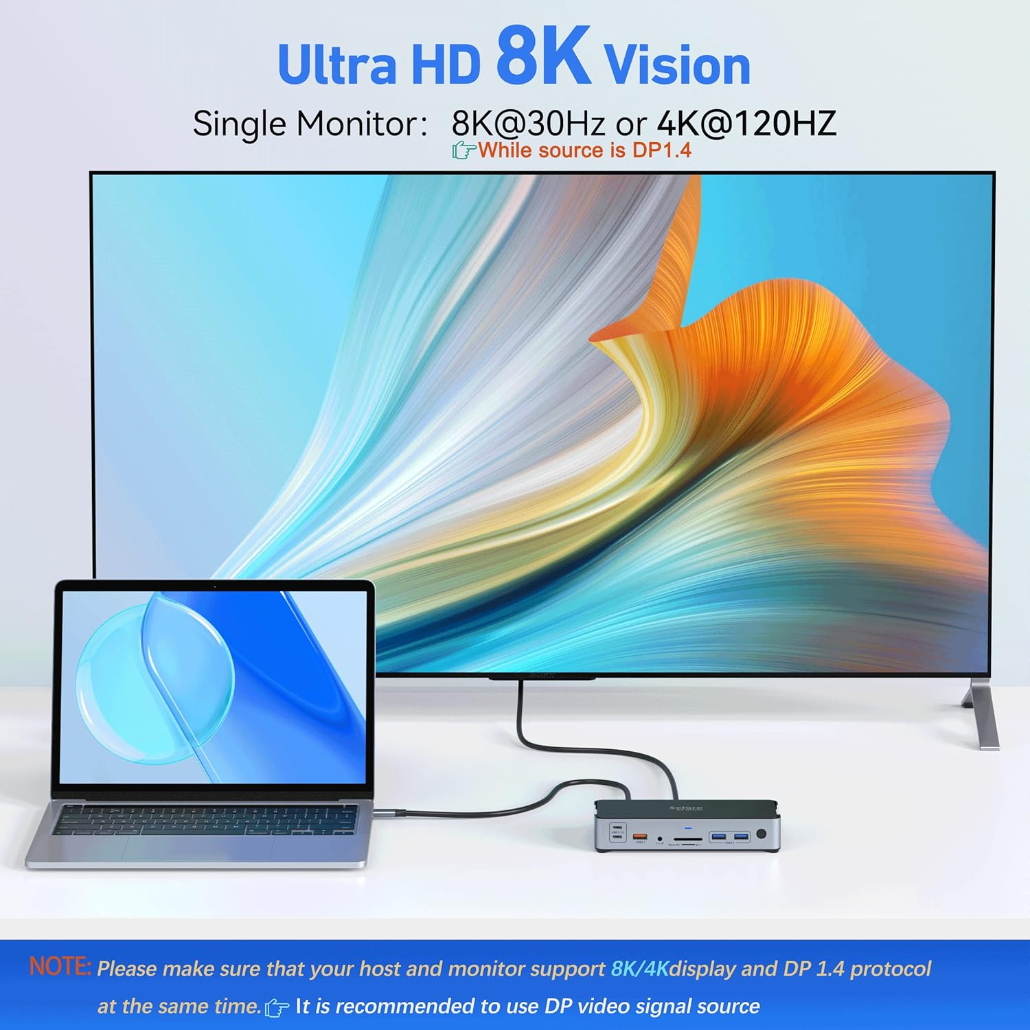 USB C Docking Station USB C Dock Single 8K Triple 4K Display Laptop Docking Station Triple Monitor 15 in 1 to 2 HDMI Displayport Charging Ethernet USB 3.1 Type-C Port for Dell/Hp/Lenovo/Surface - Grey-4 image number 7