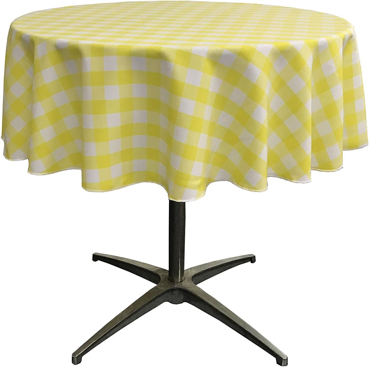 LA Linen Poly Checkered round Tablecloth, 51-Inch, Pink/White