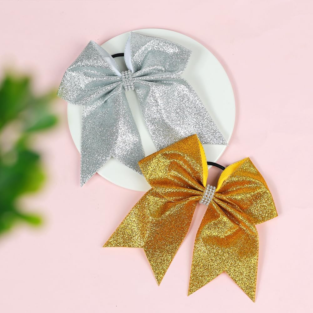 2 Pack Large Glitter Hair Bows Cheerleader Hair Ties Glitter Sequins Ponytail Holder Cheerleading Hair Ties Sports Hair Accessories Green image number 6